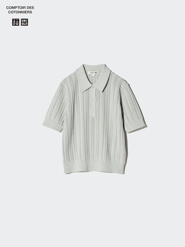 Cotton Pointelle Polo Jumper (Short Sleeve)