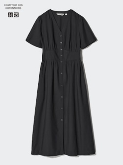 Linen Blend V Neck Dress (Short Sleeve)