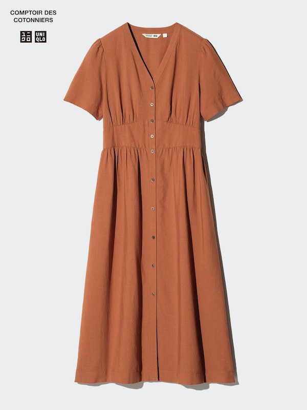 Linen Blend Dress | V Neck