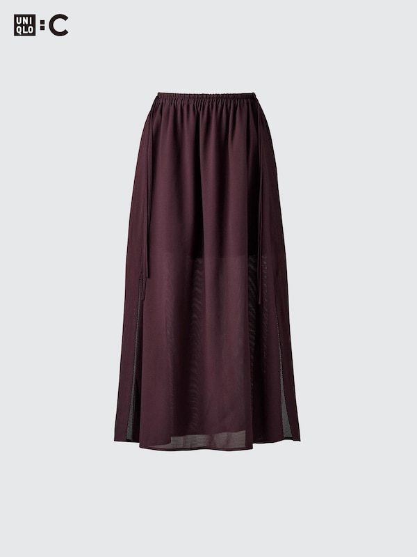Mesh Gather Long Slit Skirt