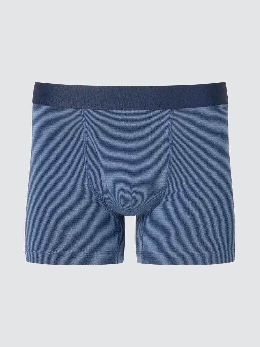 UNIQLO Men's Cotton Boxer Briefs Striped with Odor Control, Blue, 2XL
