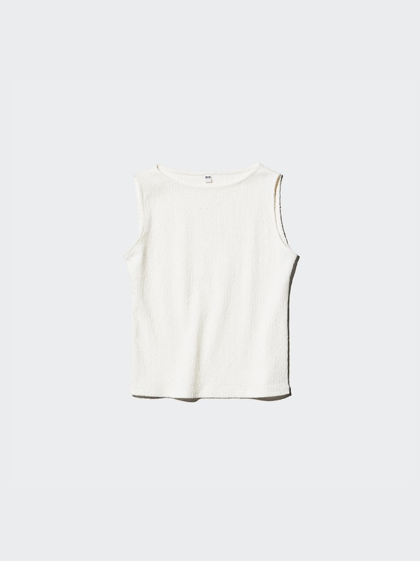 Shirring Boat Neck Sleeveless T-Shirt
