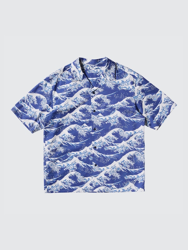 HOKUSAI BLUE Short Sleeved Shirt (Open Collar)