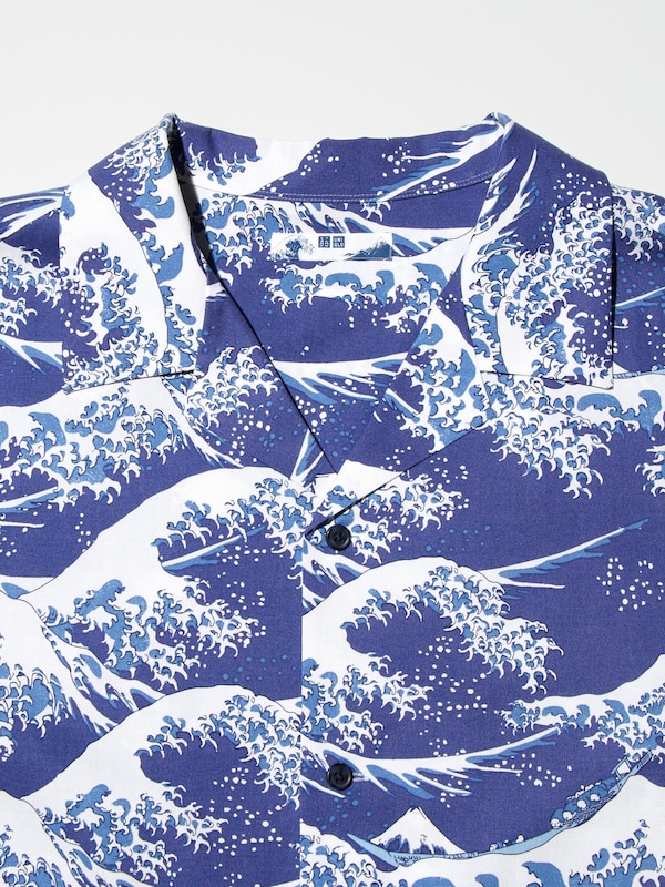 HOKUSAI BLUE Short Sleeved Shirt (Open Collar)