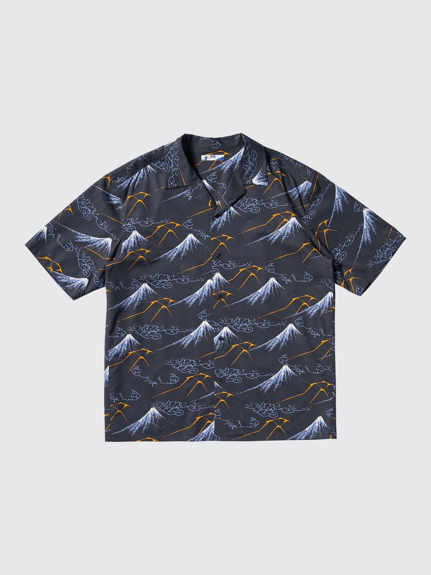 Men's HOKUSAI BLUE Short Sleeved Shirt (Open Collar) | UNIQLO HR