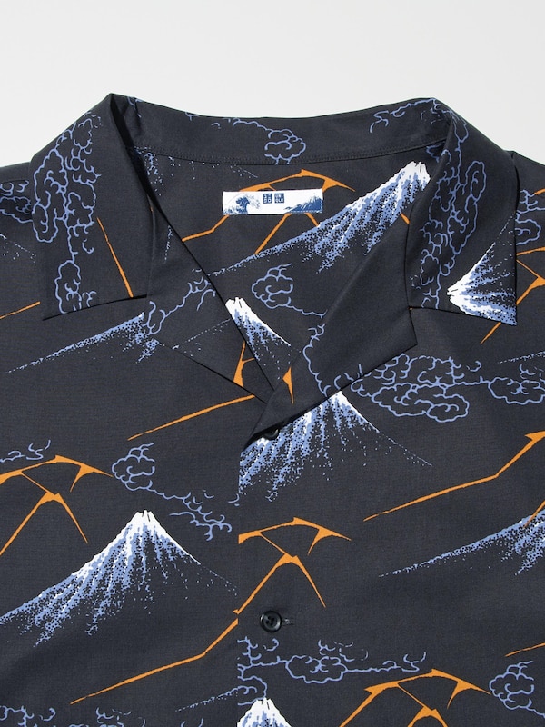 HOKUSAI BLUE Short Sleeved Shirt (Open Collar)
