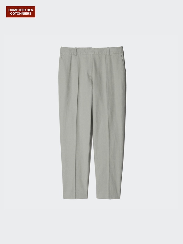 Linen Cotton Tapered Ankle Trousers