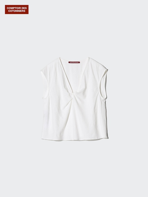 Rayon Blend Jacquard Knot Sleeveless Top
