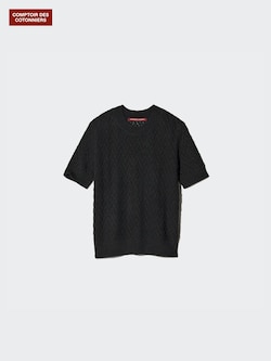 Linen Pointelle Crew Neck Short Sleeve Jumper