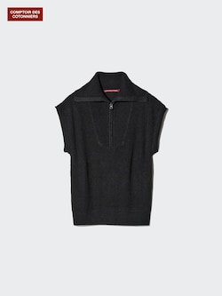 Chunky Linen Zip High Neck Jumper