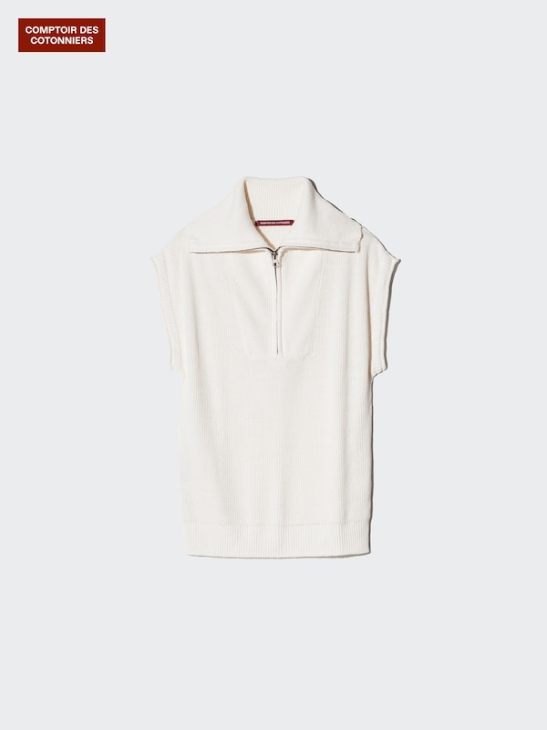 Chunky Linen Zip High Neck Jumper