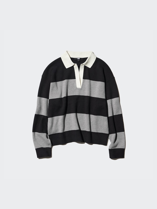 Smooth Cotton Relaxed Polo Sweater | Striped
