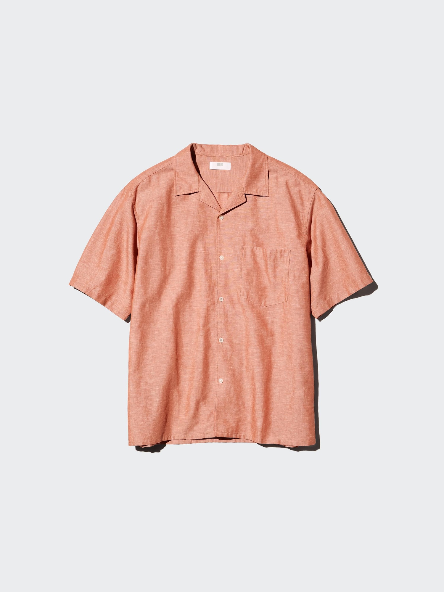 UNIQLO Men's Cotton Linen Shirt Short Sleeve, Orange, Small