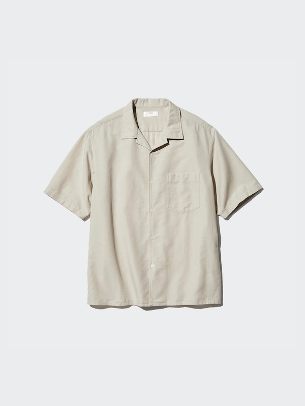 Cotton Linen Open Collar Shirt | Short Sleeve