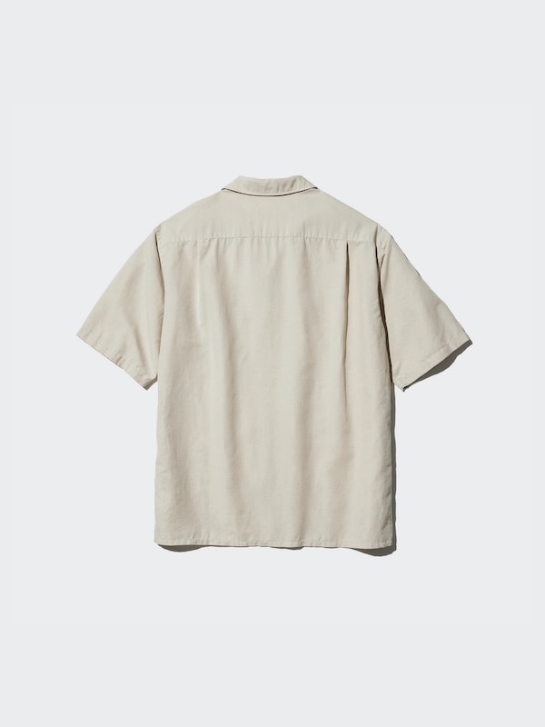 Cotton Linen Open Collar Shirt | Short Sleeve