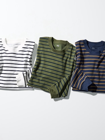 AIRism Cotton Striped T-Shirt Long Sleeve