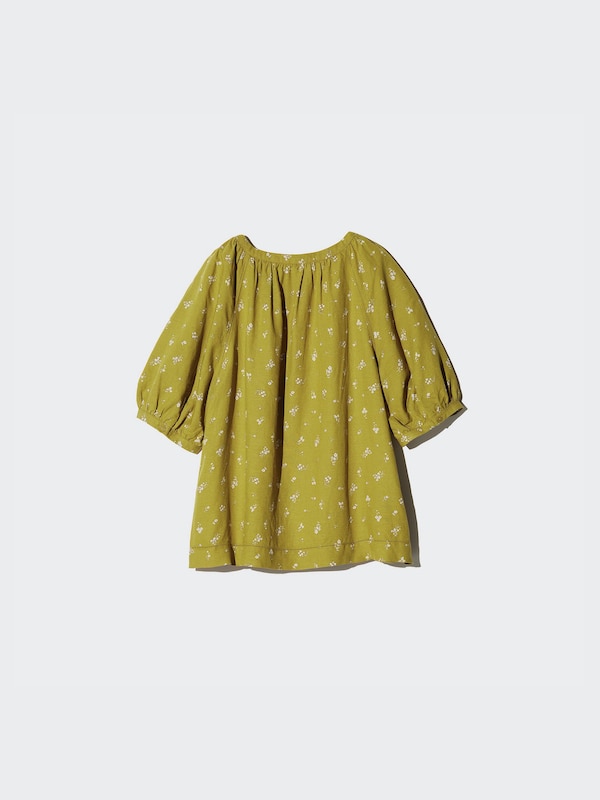 Linen Blend Volume Sleeve Blouse | Printed