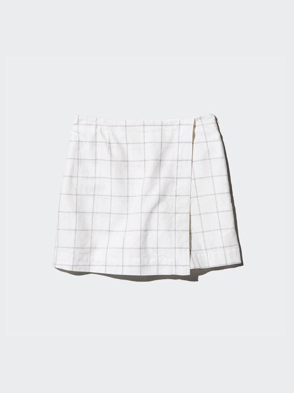 Linen Blend Skort (Windowpane Check)