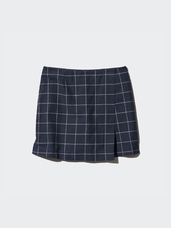 Linen Blend Skort (Windowpane Check)