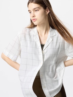 Camicia Misto Lino Colletto Aperto a Quadri