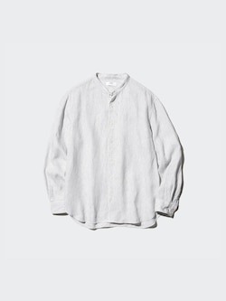 100% Premium Linen Shirt (Stand Collar, Stripe)