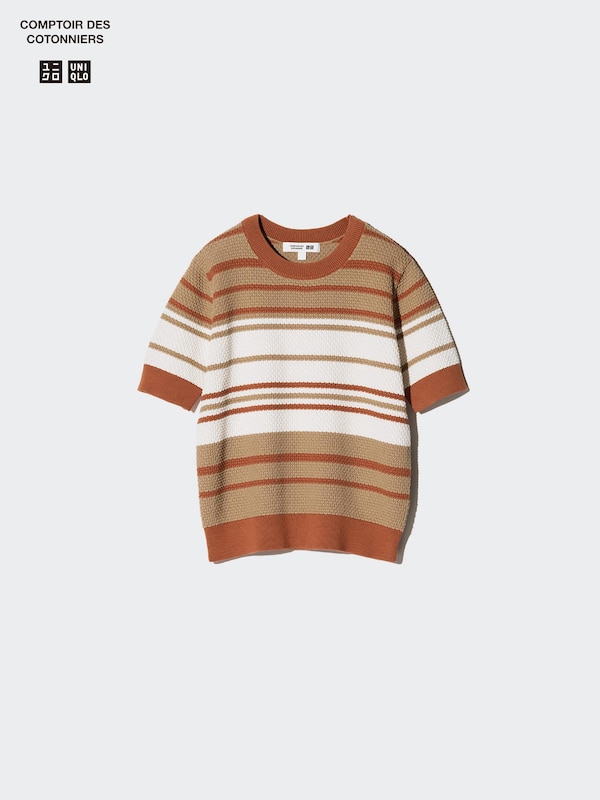 Cotton Popcorn Sweater | Short Sleeve | Striped