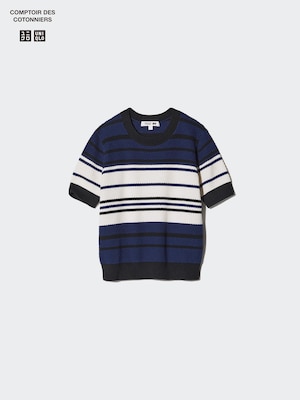 Cotton Popcorn Sweater | Short Sleeve | Striped