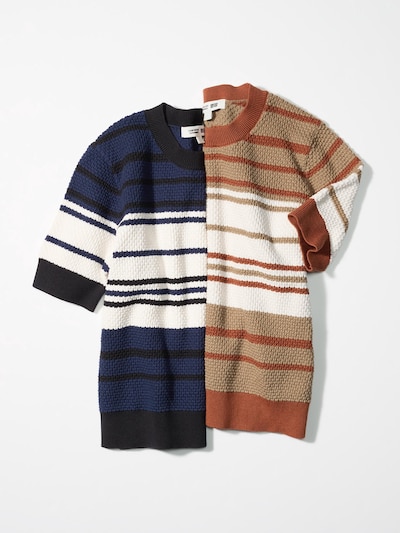 Cotton Popcorn Sweater | Short Sleeve | Striped