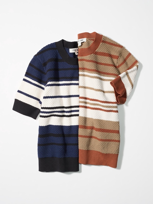 Cotton Popcorn Sweater | Short Sleeve | Striped