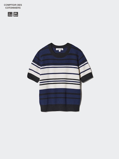 Cotton Popcorn Sweater | Short Sleeve | Striped