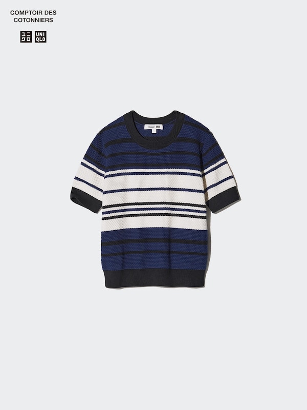 Cotton Popcorn Sweater | Short Sleeve | Striped