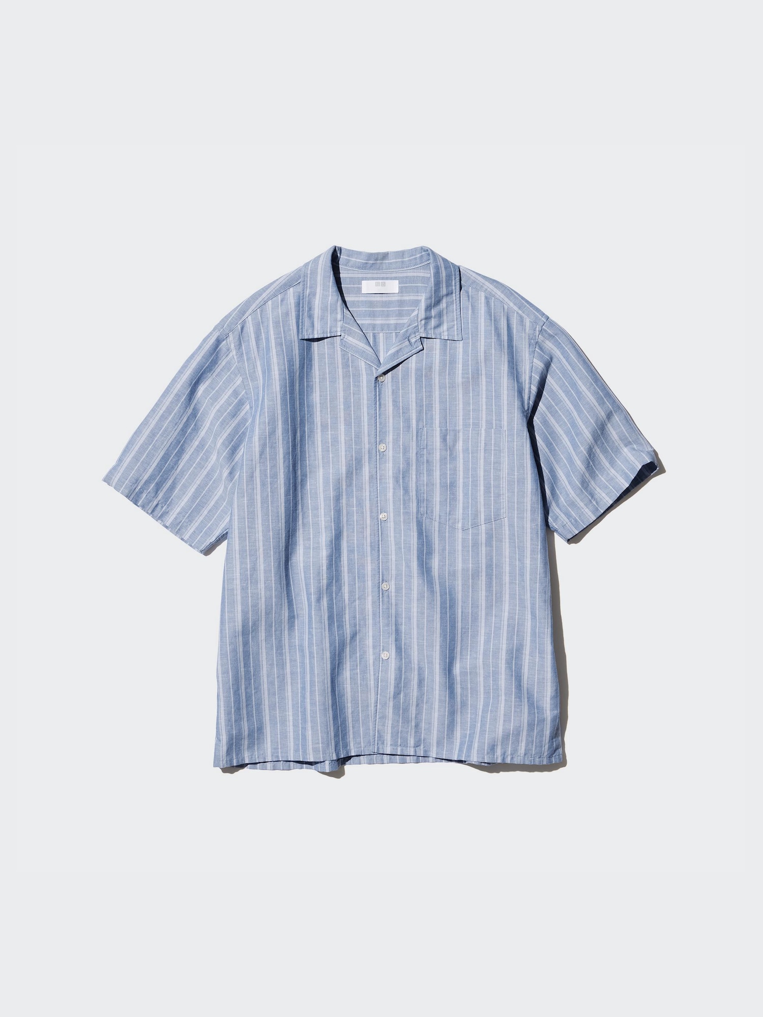 Unisex Cotton Linen Open Collar Shirt | Short Sleeve | Striped
