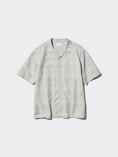Cotton Linen Open Collar Shirt | Short Sleeve | Checked