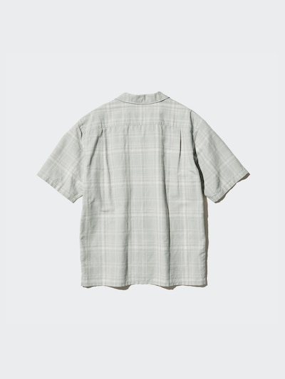Cotton Linen Open Collar Shirt | Short Sleeve | Checked