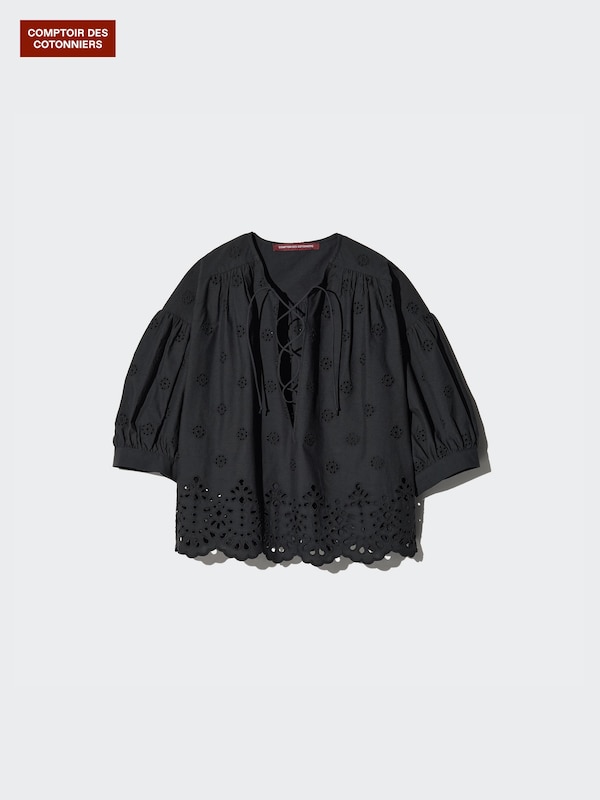 Blouse brodée en coton (Manches courtes)