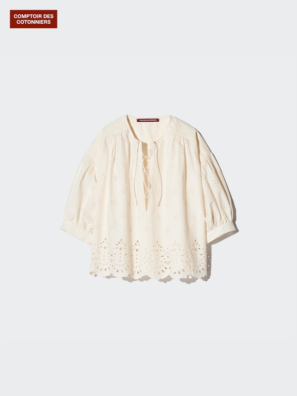 Blouse brodée en coton (Manches courtes)