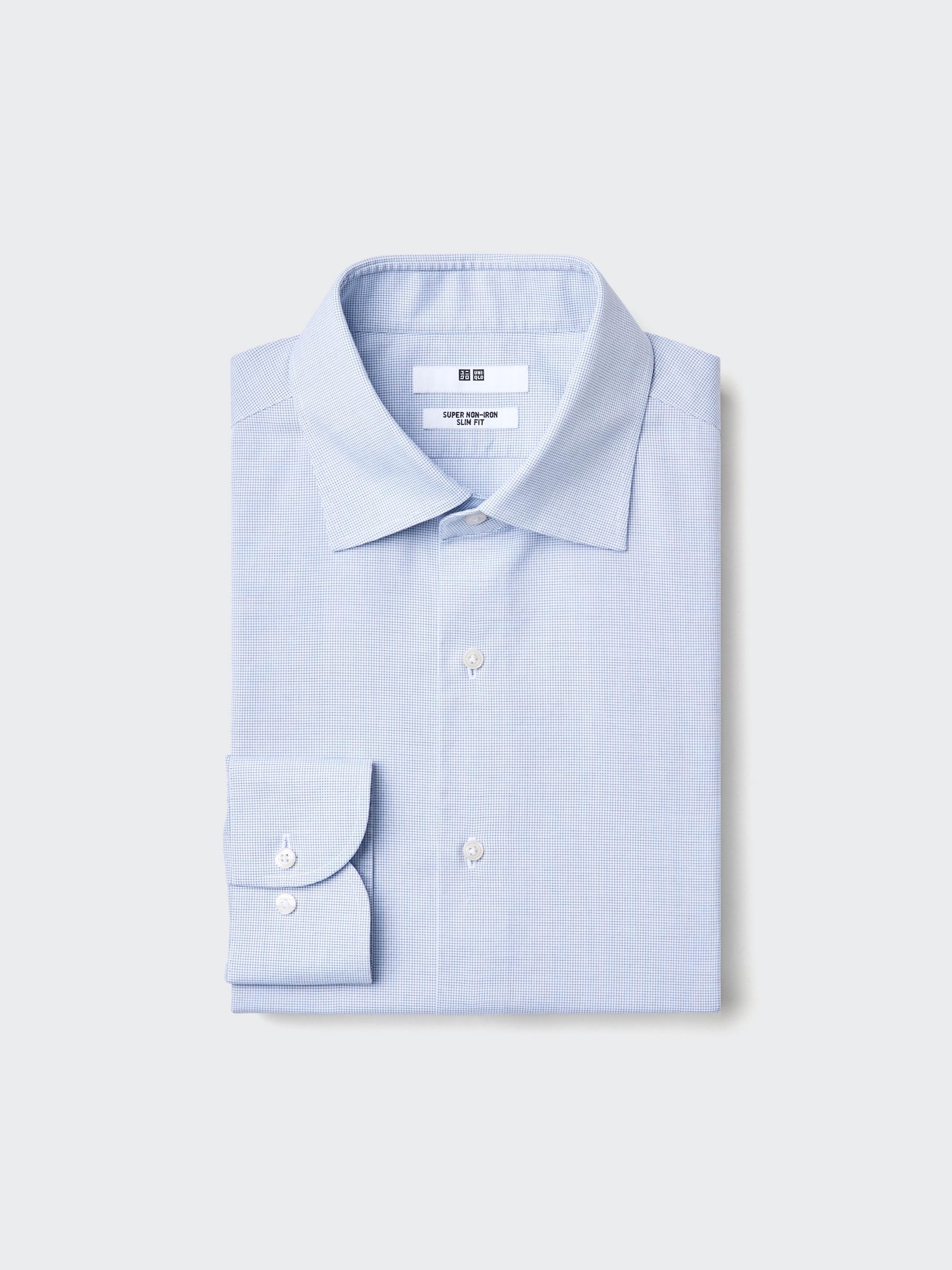 UNIQLO Men's Super Non-Iron Slim Shirt Spread Collar Checked, Blue, Medium