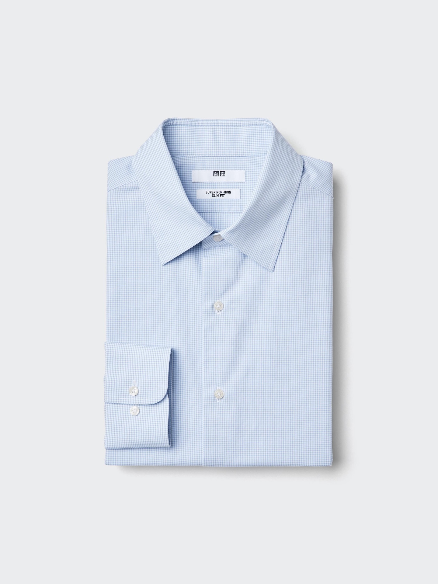 Мужская приталенная рубашка Uniqlo Super Non-Iron, обычный воротник, в клетку, цвет: Синий — фото 1