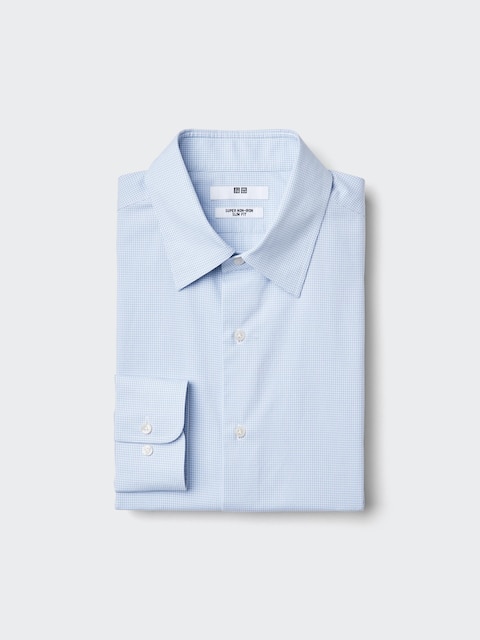 Uniqlo - Chemise Sans Repassage Coupe Slim (Col Classique, Carreaux) - Bleu - Xl