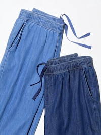 Cotton Relaxed Ankle Trousers (Denim, Longer)