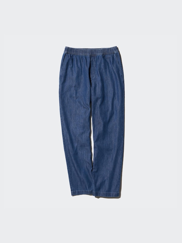 Cotton Relaxed Ankle Trousers (Denim, Longer)