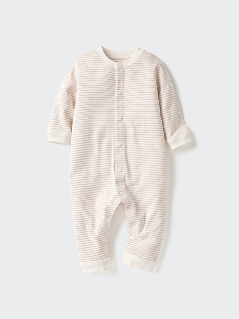 Uniqlo Natural - Newborn Ribbed One Piece Outfit (Long Sleeve, Stripe) - 12-18 Months (80Cm)