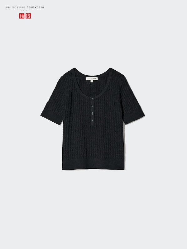 Pull en maille pointelle (Manches courtes, Standard)
