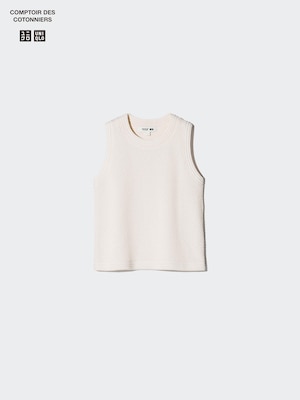 Cotton Popcorn Short Sweater | Sleeveless