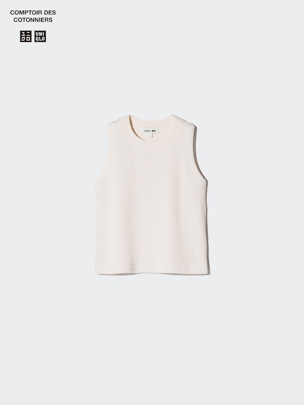 Cotton Popcorn Short Sweater | Sleeveless