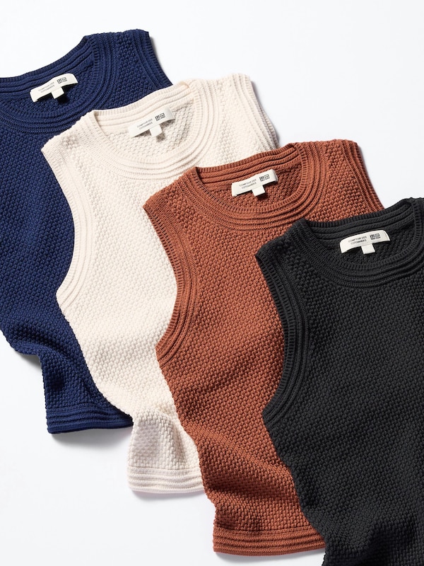 Cotton Popcorn Short Sweater | Sleeveless
