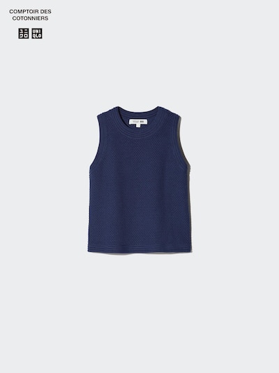 Cotton Popcorn Short Sweater | Sleeveless