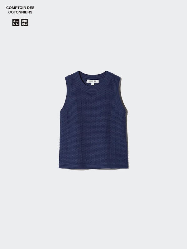 Cotton Popcorn Short Sweater | Sleeveless