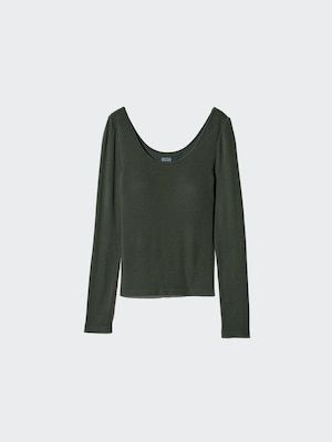 HEATTECH Extra Warm Ribbed Scoop Neck Bra T-Shirt (Long Sleeve)