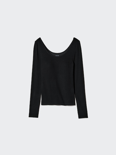 T-shirt côtelé soutien-gorge intégré HEATTECH Extra Chaud (Col danseuse, Manches longues)